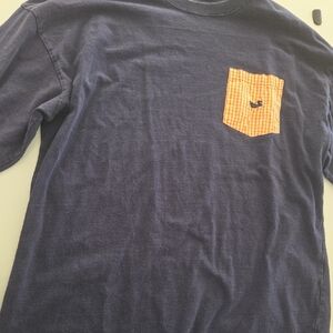 Men's Navy Blue Shirt with Orange Pocket